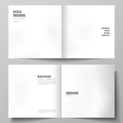 Vector layout of two covers templates for square design bifold brochure, flyer, magazine, cover design, brochure cover. Halftone effect decoration with dots. Dotted pattern for grunge style decoration.