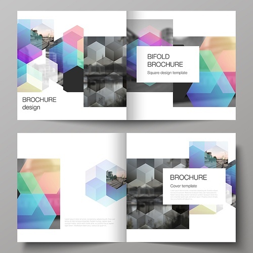 Vector layout of two covers templates with abstract shapes and colors for square design bifold brochure, flyer, magazine, cover design, book design, brochure cover