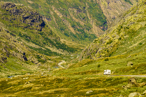 Camper car on road trip in mountains. Norway Scandinavia Europe.