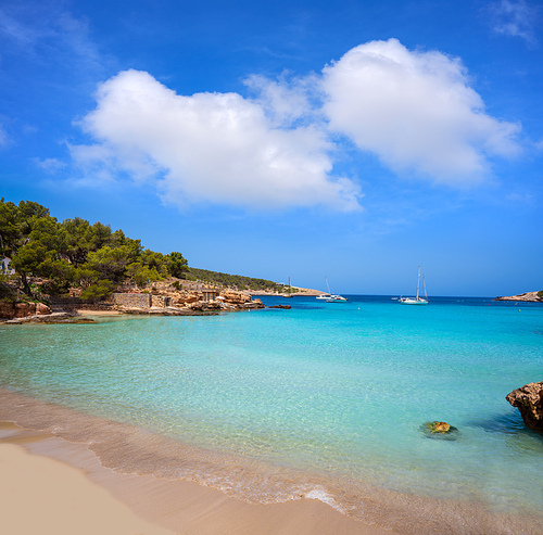 Ibiza Portinatx Arenal Petit beach in Balearic Islands of Spain