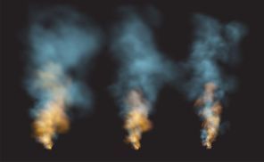 Set Realistic smoke and fire shapes on a black background. Vector illustration EPS10