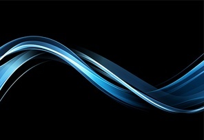 Abstract shiny color blue wave design element on dark background.