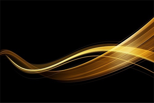 Abstract shiny color gold wave design element on dark background. Fashion motion flow design for voucher, website and advertising design. Golden silk ribbon for cosmetic gift voucher