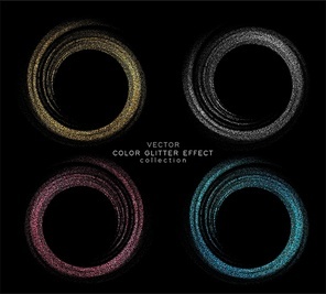 Set vector Abstract shiny color gold swirl design element with glitter effect on dark background. Collection Fashion sequins for voucher, website and advertising design