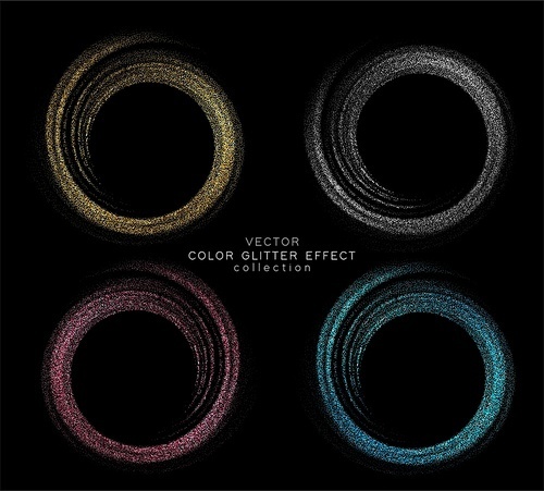 Set vector Abstract shiny color gold swirl design element with glitter effect on dark background. Collection Fashion sequins for voucher, website and advertising design
