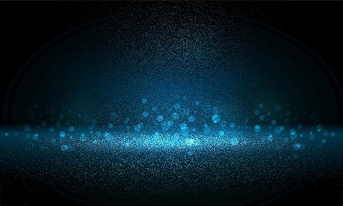 Luxury blue gold glitter particles on black background. Blue glowing lights magic effects. Glow sparkles, vector illustration. Glitz dust