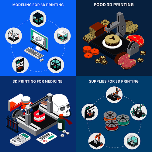 Printing industry isometric design concept with design icons and images of ready products with text captions vector illustration