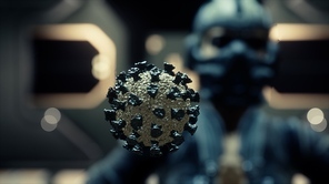 woman in protective medical mask on her face looking at COVID-19 coronavirus