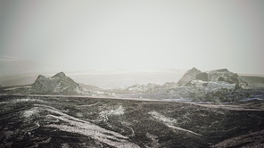 8K Antarctic mountains with snow in fog