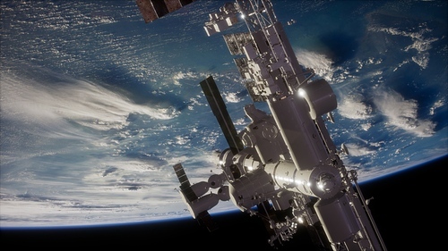 8K Earth and outer space station iss. Elements of this image furnished by NASA.