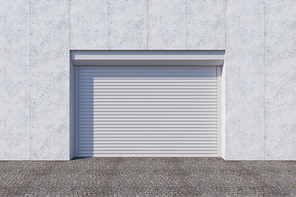 Closed shutter door or roller door on gate building, 3d rendering