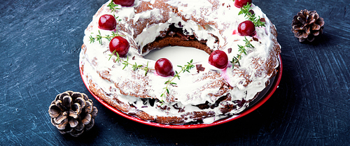 homemade winter sweet cherry cake with rustic style