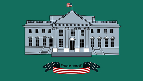 The building of the White house in Washington, DC. Residence of the President of the United States. In a flat linear style.