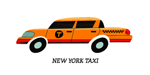 New York yellow cab. Vector illustration on white background in cartoon style.