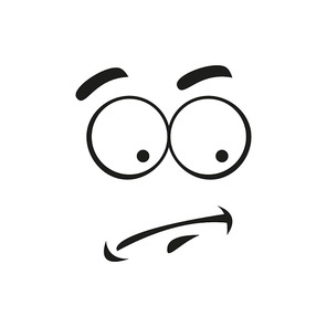 Indifferent emoticon face isolated confused expression. Vector apathetic emoji, puzzled line art character