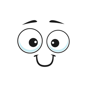Emoji shy expression isolated kind emoticon. Vector good-tempered or well-natured face expression, funny emoji with big eyes. Easygoing smiley with sincere smile, amiable emoji with pleasant manner