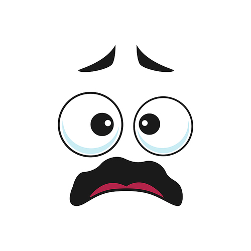 Emoji with shocked facial expression isolated icon. Vector worried, unsure or amazed emoticon with open mouth and big eyes. Scared surprised smiley, afraid or horrified emoji, panic and horror