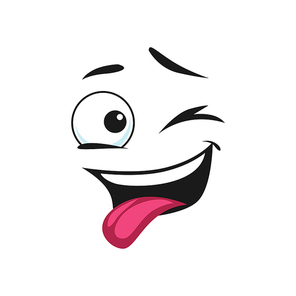 Winking smiley face showing tongue as teasing isolated emoticon blinking eye. Vector naughty cheerful emoji in good mood, positive facial expression, ok gesture. Cartoon winking face, happy emoji