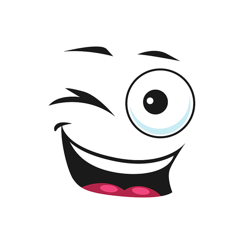 Emoticon ok gesture winking blinking eye isolated icon. Vector naughty cheerful emoji in good mood, positive facial expression, closed eye. Cute cartoon winking face, happy emoji with toothy smile