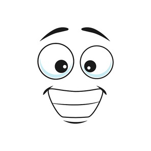 Smiling emoji with big toothy smile isolated icon. Vector grinning smiley showing teeth, happy face with broad smile. Emoji with big pop-eyes, social network speech element, chatbot friendly avatar