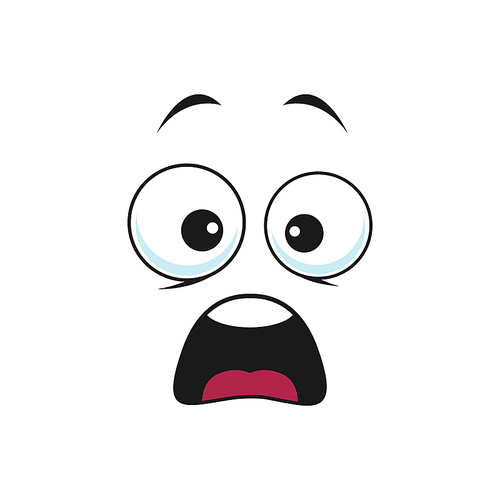 Terrified or frightened emoticon, emoji with shocked facial expression isolated icon. Vector scared or surprised smiley, afraid or horrified. Worried, unsure amazed emoticon with open mouth, big eyes