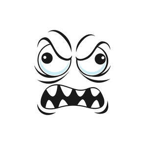 Distrusted sad mood suspicious expression face expression isolated emoticon with rare tooth smile. Vector distrustful emoji with big eyes, mad smiley Angry disbelief emoticon expression, sad mood