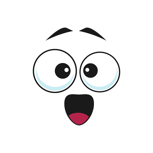 Surprised opened-eyed emoticon isolated pop-eyed emoji icon. Vector cheerful emoji, surprised face expression. Shocked or afraid emoticon with big open eyes, frightened confused smiley