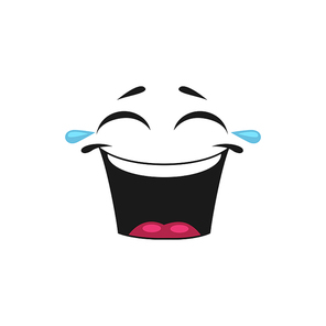 Lol laugh out loud emoticon isolated smiley with tears. Vector laughing smiley with broad open mouth and winked eyes of joy. Happy emoji, giggling emoticon in good mood, satisfied avatar expression