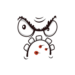 Monster face cartoon vector icon, grumpy creature, frowning emotion with angry eyes, toothy mouth and bristles on chin. Halloween ghost, alien or spooky emoji isolated on white 