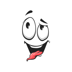 Emoticon with silly eyes, awkward face expression isolated icon. Vector stupid emoji with confused crazy eyes showing tongue. Strange emoji, crazy idiot mascot. Cheerful person social network emoji