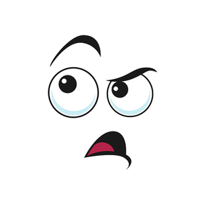 Insidious emoticon with puzzled face isolated icon. Vector distrustful smiley with big eyes and open mouth. Doubtful, disbelief distrusted facial expression. Distrusted emoji, suspicious character