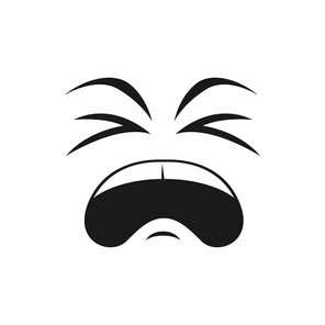 Crying depressed emoticon with wide open mouth isolated icon. Vector upset smiley with blinked or closed eyes. Sad unhappy scared character in sorrow. Emoji face in bad mood, crying face expression