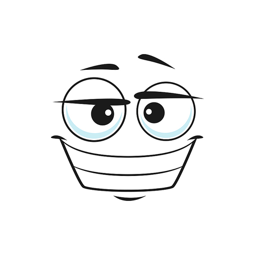 Emoticon with big toothy smile isolated linear icon. Vector smiling emoji with big eyes, social network speech element, chatbot avatar. Grinning smiley showing teeth, happy face with broad smile