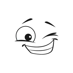 Winking smiley face isolated emoticon blinking eye. Vector cute cartoon winking face, happy emoji with toothy smile. Naughty eye cheerful emoji in good mood, positive facial expression, ok gesture