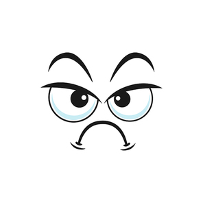 Angry disbelief emoticon expression, distrusted sad mood emoji isolated icon. Vector suspicious emoticon with angry face. Doubtful or questioned smiley line art, distrustful emoji with big eyes