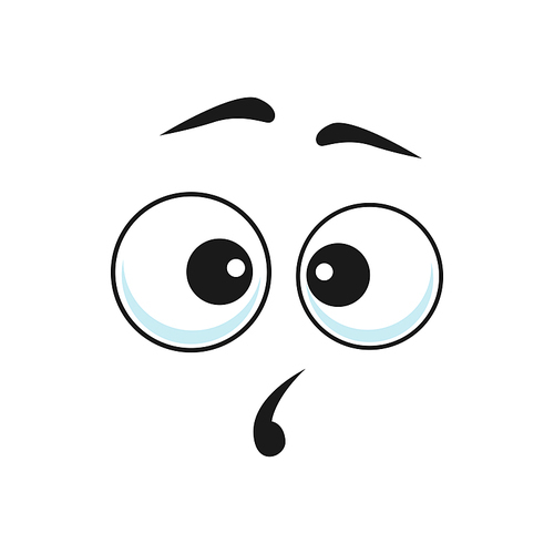Open-eyed surprised emoticon isolated emoji icon. Vector shocked or afraid emoticon with big open eyes, frightened confused smiley. Cheerful emoji, surprised face expression, comma instead of mouth