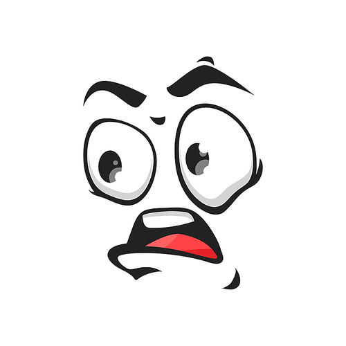 Cartoon grumble face, vector emoji with annoyed eyes and open mouth. Negative facial expression, growl feelings, comic murmur face isolated on white 
