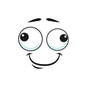 Comic smiley head, depressed emoticon with eyes looking aside isolated icon. Vector tired or bored emoticon, exhausted face expression, avatar with big eyes. Indifferent uncertain emoji sign