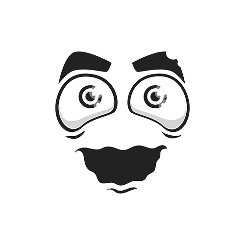 Cartoon face isolated vector crazy smile with wide open hypnotized eyes and tremble mouth. Funny facial emoji or stupid character happy emotion, comic fascinated face