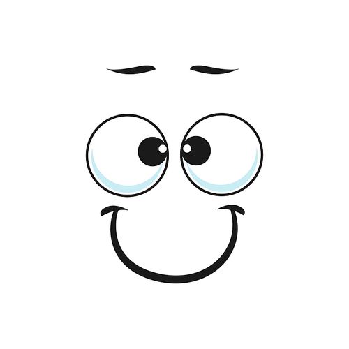 Emoji shy expression isolated kind emoticon with rolled together eyes. Vector funny easygoing emoji with sincere smile, amiable pleasant manner smiley. Good-tempered or well-natured face expression