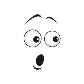 Worried, unsure or amazed emoticon with open mouth and big eyes isolated. Vector terrified or frightened emoticon, emoji with shocked facial expression. Scared or surprised smiley, afraid or horrified