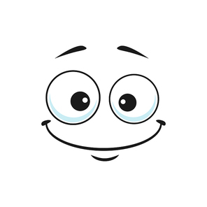Easygoing smiley with sincere smile isolated icon. Vector amiable emoji with pleasant manner. Emoji cheerful expression, kind emoticon. Good-tempered or well-natured face, funny emoji with big eyes