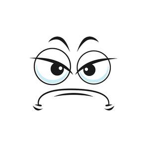 Sad upset emoticon isolated character emoji icon. Vector unhappy suspicious emoji offended, bored and irritated smiley with big eyes, depressed character. Irritated angry emoticon in bad mood