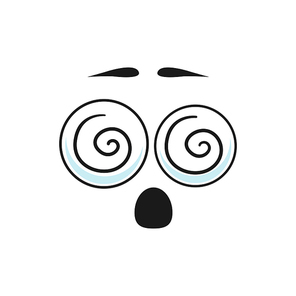 Hypnosis emoji isolated icon. Vector puzzled or confused emoticon with curves in eyes. Vector uncertain smiley gesture, oops facial expression. Disoriented emoticon with rolling over eyes, shocked