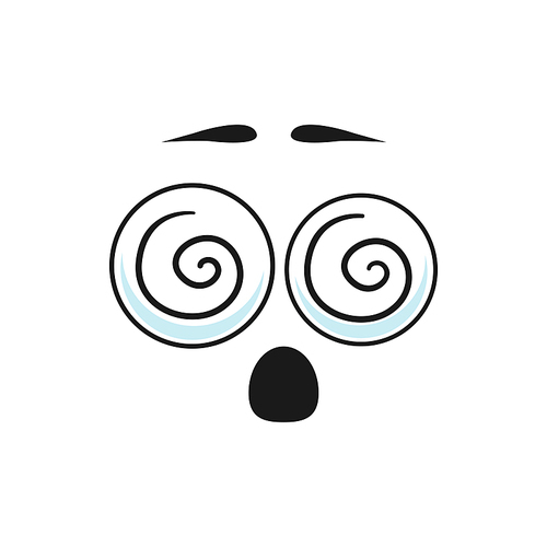 Hypnosis emoji isolated icon. Vector puzzled or confused emoticon with curves in eyes. Vector uncertain smiley gesture, oops facial expression. Disoriented emoticon with rolling over eyes, shocked