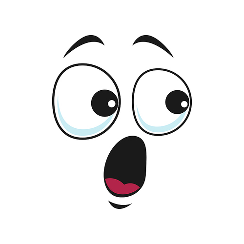 Open-eyed surprised emoticon isolated emoji icon with wide open mouth. Vector frightened confused smiley, cheerful emoji. Shocked or afraid emoticon with big open eyes, surprised face expression