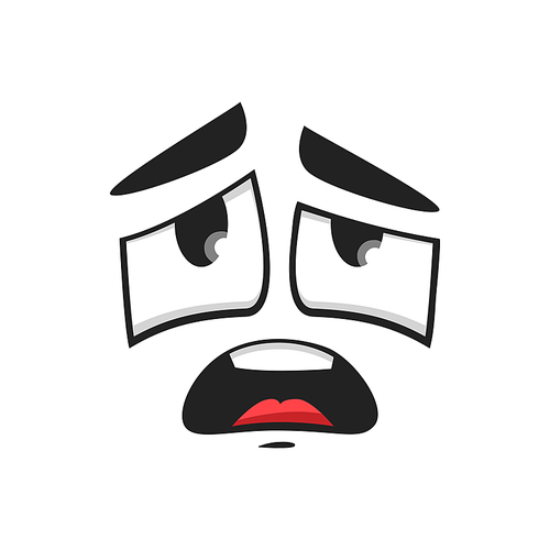 Cartoon face vector icon, disappointed or upset emoji, funny facial expression. Unhappy negative feelings, regret, sadness emotion isolated on white