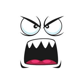 Shocked emoticon in bad mood, angry emoji face isolated shouting smiley with wide open mouth, screaming character. Frightened horror face expression, crazy screaming emoticon, fear face expression