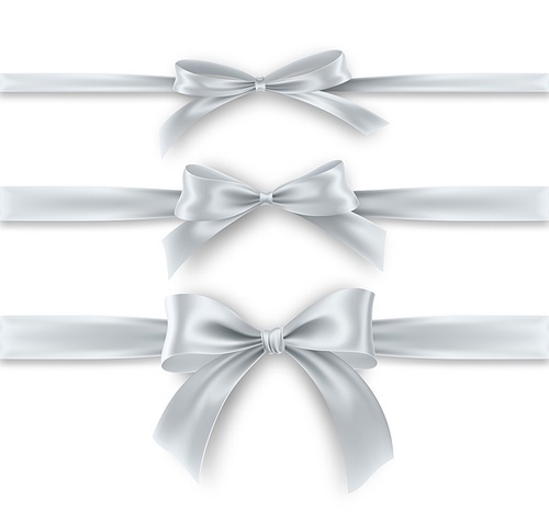 set silver bow and ribbon on white background. realistic silver bow for decoration design holiday , border. vector illustration eps10