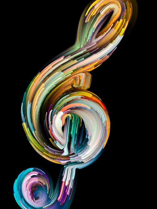Painted Music Symbols series. Outlines of a treble clef and multicolored streaks on the subject of performance art, song, sound and melody themes.
